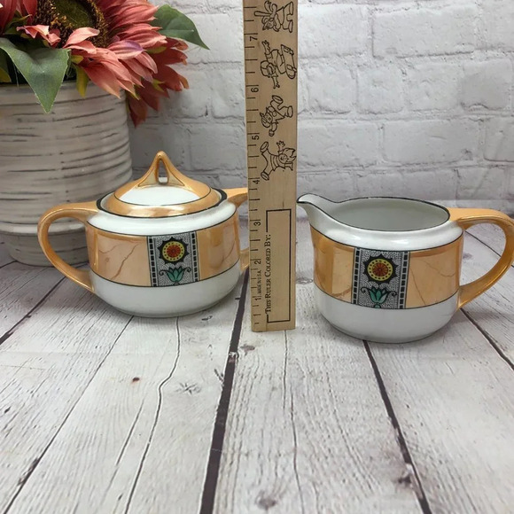 vintage noritake hand painted cream and sugar set - Picture 3 of 8